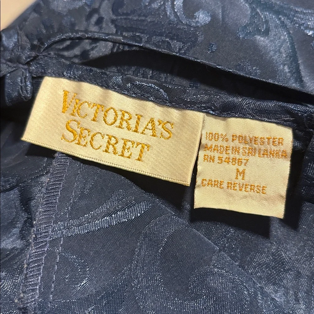 Vintage Victoria's Secret Gold Label Navy Blue Embossed‎ Floral Babydoll Teddy